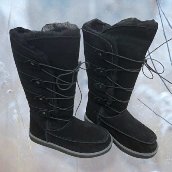 NWT Leather Suede Aussie Marino Shearling Tall Black Boot Mukluk sz 5 - Picture 6 of 6